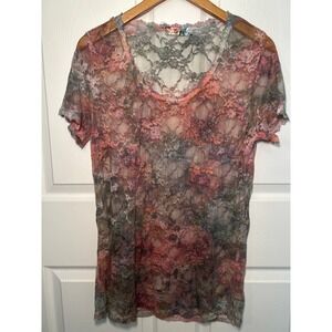 Vintage Sheer Lace Floral Top Fairycore Y2K‎ romantic aesthetic festival M / L